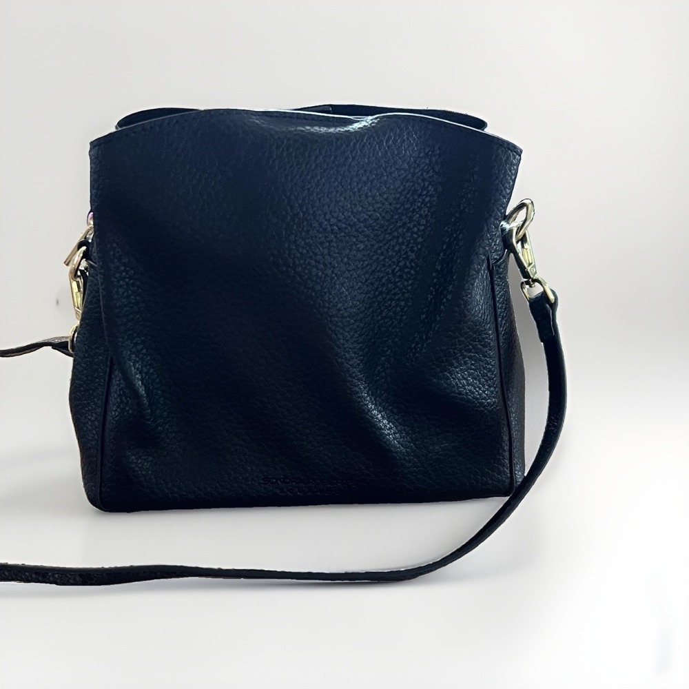 Sondra Roberts Squared Black Faux Leather Crossbody Bag Gold Hardware Purse